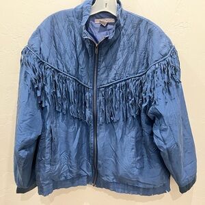 Robert Stock Women's Vintage Blue 100% Silk Fringe Jacket Size Medium